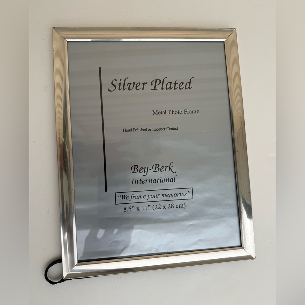 Bey Berk International Silver Plated Metal Photo Frame Hand Polished, 8.5x11 in